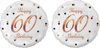 Obrázek produktu pro Balón foliový bílý 60 let - Happy Birthday - narozeniny - růžovozlatý nápis - 45 cm - 2 ks