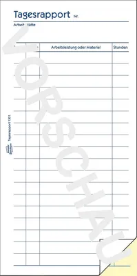 Produktbild von Formularbuch Tagesrapport 10,5x20cm VE=10x2x50 Blatt