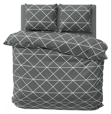 Produktbild von Bettwäsche 200x200 cm Baumwolle Renforce Bettbezug Garnitur Set Triangle Dreieck Anthrazit 3 teilig