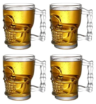 Totenkopf-Bierkrüge aus Glas, 500 ml, 4er-Pack
