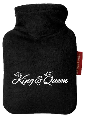 Produktbild von Huuraa Mini-Wärmflasche King & Queen Krone 0,2 Liter Black Mini Veloursbezug Taschenwärmer Geschenkidee
