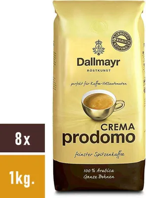 A bag of Dallmayr Crema Prodomo coffee beans.