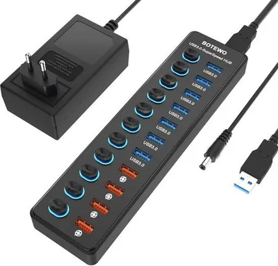 Productafbeelding van 11-in-1 USB Hub met 7 USB 3.0 Poorten en 4 Intelligente Oplaadpoorten