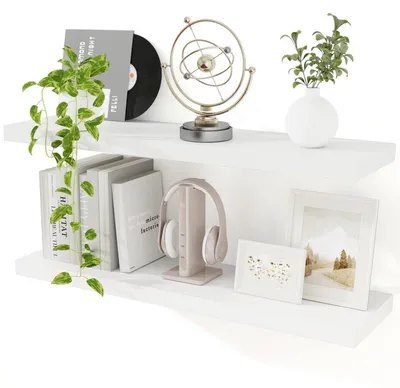 Immagine prodotto di Set di 2 mensole sospese, colore bianco, dimensioni 90 cm x 23,5 cm, realizzate in MDF