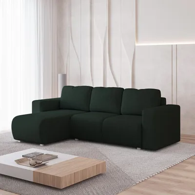 Produktbild von Masseno Ecksofa RINOVA mit Schlaffunktion L-Form, Sofa mit Bettkasten, Wohnzimmersofa, Couch, Soffa, Bettsofa, Couchgarnitur- Grün, NEVE 37