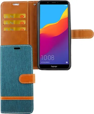 Image de Étui de protection pour téléphone Huawei Honor 7C, de couleur verte, avec porte-cartes