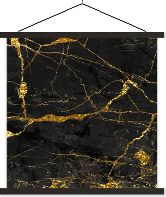 Produktbild von MuchoWow® Textilposter Marmor - Gold - Schwarz - Marmoroptik - Luxe - Glitzer 60x60 cm mit schwarzem Rahmen - Posteraufhänger