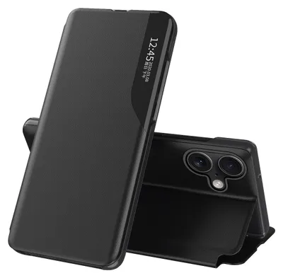 Obrázek produktu pro Flipové pouzdro pro iPhone 16,Polyuretankůže pouzdro s okénkem a funkcí stojánku černé