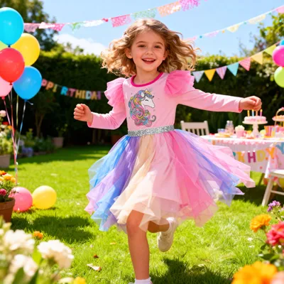 Imagen del producto de Vestido para niña, estilo princesa, estampado floral, tul, talla 5-6 años, ideal para ocasiones especiales