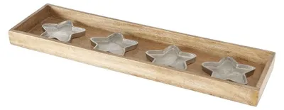 Produktbild von Kerzenleuchter Loriella Aluminium Mangoholz 4 Sterne B 17cm H 4cm