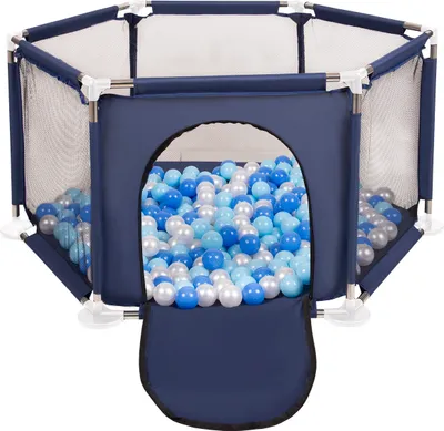 Zdjęcie produktu dla Selonis sześciokąt składany ks-100x z piłeczkami 6cm niebieski: babyblue-niebieski-perła 63x64/100piłek zabawka kojec
