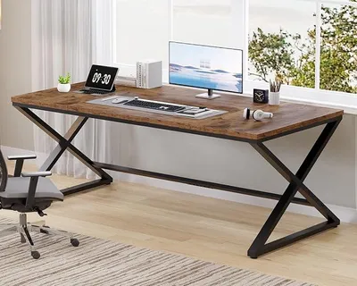 Imagen del producto de Escritorio para juegos de 180x80x75 cm, mesa de ordenador de madera, escritorio de oficina, color marrón