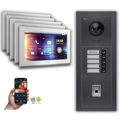 Produktbild von Goliath IP Video Türsprechanlage: 10-Zoll 5 Familienhaus, Fingerprint, Anthrazit  : 10 Zoll Weiß : Unterputzdose Monitor Farbe: 10 Zoll Weiß Montage: Unterputzdose