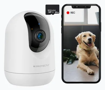Produktbild von Protectly® 2K Überwachungskamera Innen – WLAN Kamera mit App, 360° PTZ, Nachtsicht, Zwei-Wege-Audio & Bewegungserkennung