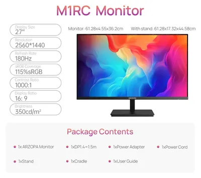 Obrázek produktu pro Herní monitor - PC monitor - Monitor pro počítač - Displej - 27 palců - Obnovovací frekvence 180 Hz - Doba odezvy 1 ms
