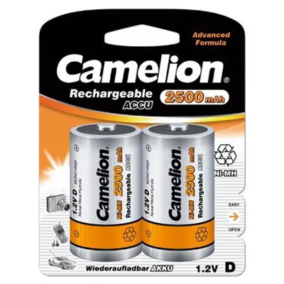 Produktbild von Camelion 17025220, Wiederaufladbarer Akku, D, Nickel-Metallhydrid (NiMH), 1,2 V, 2 Stück(e), 2500 mAh