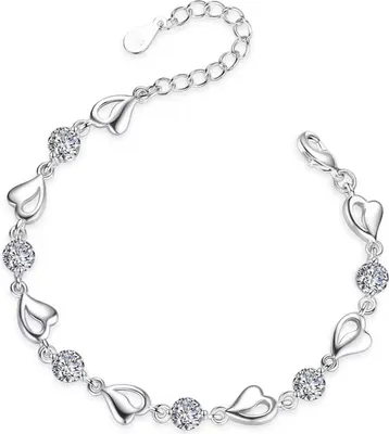 Produktbild von Damen-Armband in Herzform, mit blauem Strass, verstellbare Länge, Legierung, Ozean-Thema, Handgelenkschmuck, Urlaubs- und Geburtstagsgeschenk
