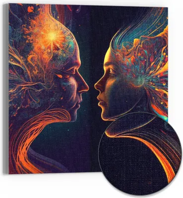 Produktbild von DEQORI Hybrid Leinwand Bild 50x50 cm 'Kosmische Geistesreise' Wandbild Glas flach modern