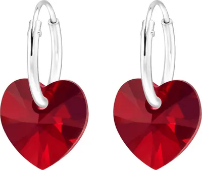 Produktbild von Creolen Ohrringe 925 Sterling Silber mit Kristallherz in verschiedenen Farben Farbe - Dunkelrot