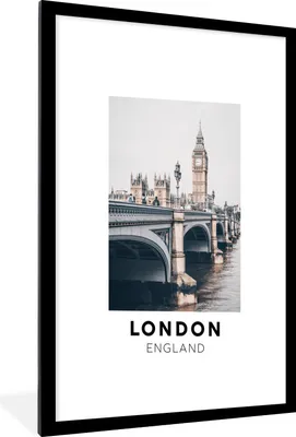 Produktbild von MuchoWow® Gerahmtes Poster London - England - Brücke 60x90 cm - Poster mit Schwarzem Bilderrahmen Wandposter Rahmen Foto Bilder - Dekoration - Wandposter Wohnzimmer - Hochwertig