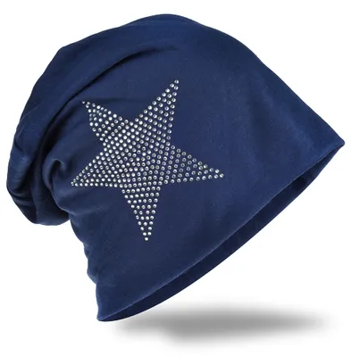 Produktbild von Beanie Muetze Strass Stern Dunkelblau