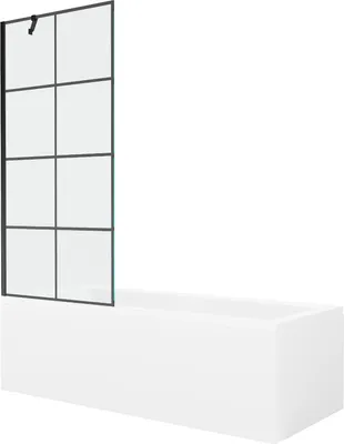 Produktbild von Mexen Cubik rechteckige Badewanne 170 x 70 cm mit Verkleidung und 1-flügliger Duschabtrennung 80 cm, Schwarzes Design - 55031707