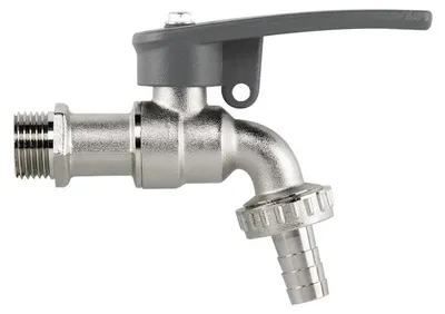 Zdjęcie produktu dla Kran z zaworem 1/2" x 3/4" – mosiądz niklowany, z blokadą boczną