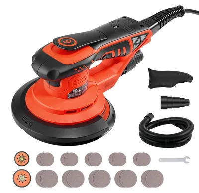 Produktbild von Exzenterschleifer - Bürstenloser Handschleifer - 400 W - Drehzahlregelung, 7-stufig, 4.000–10.000 U/min - 127/152-mm-Schleifteller - 20 Schleifpapiere - Staubbeutel - 4-m-Netzkabel