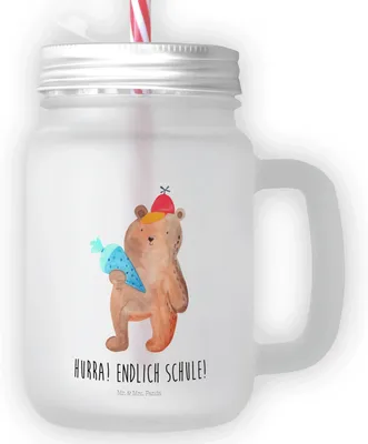 Produktbild von Mr. & Mrs. Panda Glas Bär Schultüte - Transparent - Geschenk, Trinkglas mit Deckel, Einschulung, Becher, Für Smoothies, Teddy, Cocktailglas, Schulanfang, Schulbeginn