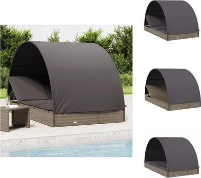Produktbild von vidaXL 2-Personen-Sonnenliege mit Dach Grau 211x112x140 Poly Rattan -  Sonnenliegen