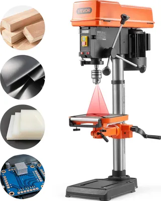 Immagine prodotto di Trapano da banco VEVOR da 305 mm, trapano a colonna da 550 W, trapano a colonna con regolazione della velocità 340–2200 giri/min, piano inclinabile a 45°, laser e LED, trapano per la lavorazione del legno e dei metalli