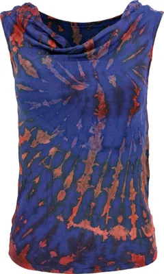 Produktbild von Batik Top, Unikat Tie Dye Top mit Wasserfallkragen - Blau, Damen, Viskose,Elasthan, Tops & T-Shirts