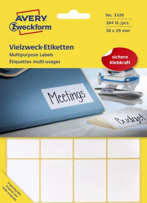 Immagine prodotto di Avery Zweckform® 3326 3326 Etichette universali - 38 x 29 mm, bianco, 384 etichette/24 fogli, permanenti