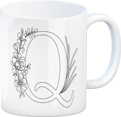 Produktbild von Floral Buchstabe Q Kaffeebecher zum Ausmalen für Kunstliebhaber