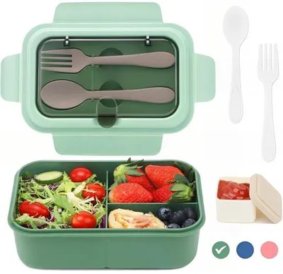 Produktbild von Famanu Lunchbox 1200 ml - Lekfreie Brotdose mit 3 Fächern, Grün