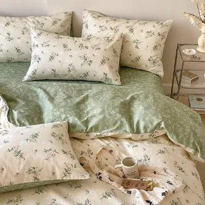 Immagine prodotto di TRANKIELO® - Set di biancheria da letto 135x200 cm, cotone – Motivo floreale vintage beige – Copripiumino reversibile con cerniera