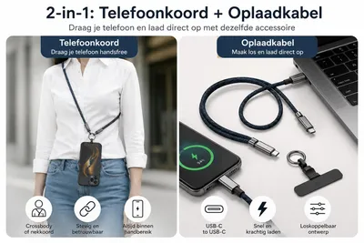 Productafbeelding van DrPhone PowerStrap 240 - USB-C naar USB-C Kabel en Telefoonkoord - 240W - 5A -