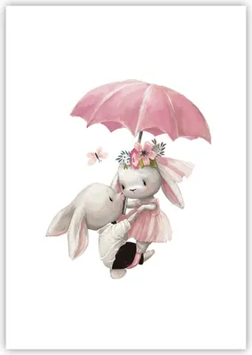 Produktbild von Poster - Poster ohne Rahmen - Hasen Regenschirm Kinder - 70x100 cm - Wand Bild - Wanddeko - Wandbilder - Kunstposter - Wandposter - Bilder - Kunstdruck - Wanddekoration - Wandbild - P2XPA70x100-4777
