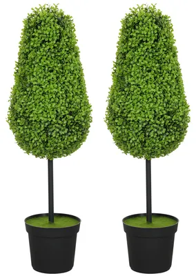 Produktbild von HOMCOM 2er Set Künstliche Buchsbaum 90cm Kunstpflanze in Tränenform Fake Plant