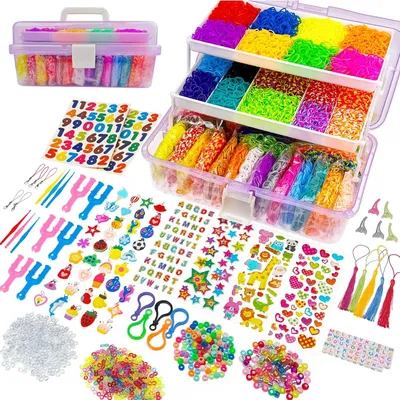 Produktbild von Loom Bänder Set Webrahmen Armbänder basteln - 16000 Stück - Mit Webrahmen - Clips und Charms - Für Kinder