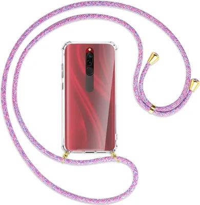 Produktbild von Handykette Backcover-Schutzhülle mit Band (Metall goldfarben) für Xiaomi Redmi 8 - lila/rosa/blau
