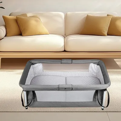 Produktbild von Beistellbett Babywiege faltbar mit Matratze & Moskitonetz, 90 x 50 x 35 cm – Babybett aus Netzgewebe, grau