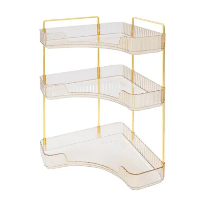 Image de Étagère à cosmétique d'angle Étagère de rangement de cosmétique salle de bain Étagère d'organisation de maquillage à 3 niveaux pour salles de bain, coiffeuses, instituts de beauté