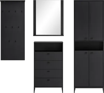 Produktbild von Garderoben Set inkl. Paneel und Schuhschrank JULBACH-80 in Schwarzmatt, B/H/T: ca. 200,4/185,5/33,05 cm