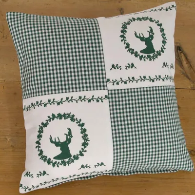 Produktbild von Kissen-Bezug 40x40 cm Hirsch Landhaus-Stil grün weiß Baumwolle