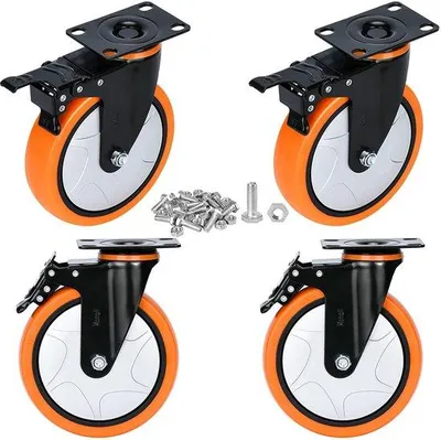 Immagine prodotto di Set di 4 forche da 152 mm con freni, ruote robuste, portata 1250 kg, ruote silenziose per il trasporto di mobili e per applicazioni industriali