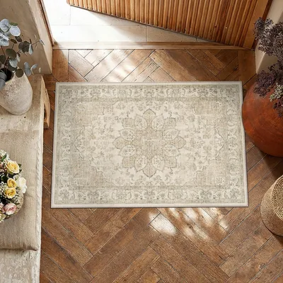 Produktbild von Beige Fußmatte 60x90 cm vintage rutschfest waschbar
