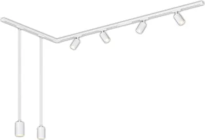 Immagine prodotto di Sistema a binario Briloner Rail, set completo, 4 faretti GU10, 2 pendenti GU10, orientabili, forma a L, bianco, 2,25 m