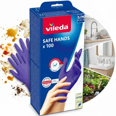 Produktbild von Vileda Safe Hands Nitrilhandschuhe S/M, 100 Stück