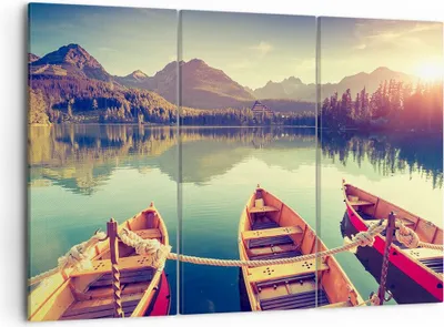 Produktbild von Bild auf Leinwand - Leinwandbild - Berge See Boot - 105x70cm - Wand Bild - Wanddeko - Wandbilder - Leinwanddruck - Bilder - Kunstdruck - Wanddekoration - Leinwand bilder - Wandkunst - CE105x70-3652